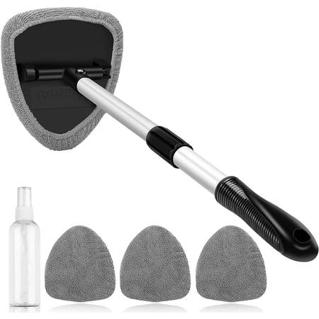 Car Window Cleaner, Microfiber Electronics Cleaning Brush with 4 pcs Washer Towels & 1 Spray Bottle, Gray, New, 1 Pack