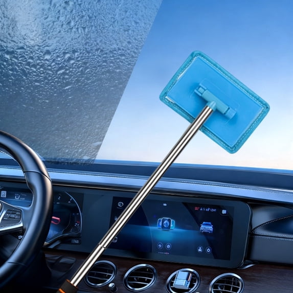 Car Window Cleaning Brush with Telescopic Handle, Microfiber Head for Particles & Condensation Removal