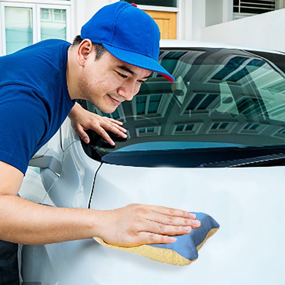 Car Window Cleaning Sponge Dual-Sided Microfiber Washable Glass Cleaner Reusable Super Absorbent No-Scratch Defogging Sponge Pad For Auto Windshield Bathroom Mirror Boat Glass 1Pcs