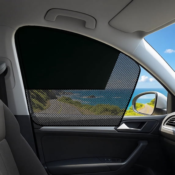 Car Window Covers, Magnetic Car Front Side Window Shade, 2 Pack Front Seat Side Window Covers with Half Shade, Front Window Covers for Driver, Double Layer Mesh Sun Block UV Protection Covers