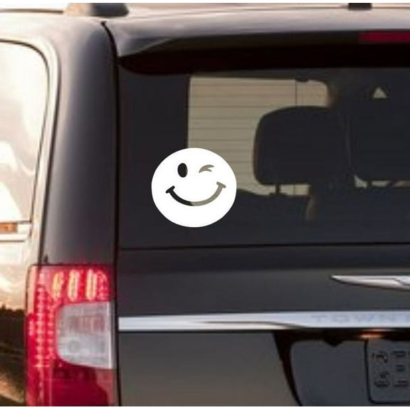 Car Window Decals for Women Smiley Wink Face Stickers Happy Vinyl Art 7x6.5-Inch Glossy White