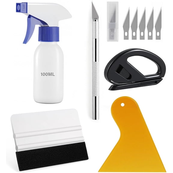 Car Window Film Kit, 5PCS Car Glass Protective Window Tinting Privacy Film Tools, Including Vinyl Scraper, Felt Scraper, Cutter with Blade, Film Cutter, Spray Bottle