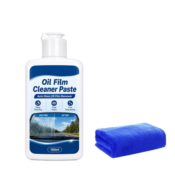 Car Window Glass Oil Film Remover Kit, Automotive Windshield Cleaning Paste With Towel, Water Spot Haze Eliminator, Multi Surface Glass Care Solution