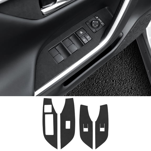 Car Window Lift Panel Suede Sticker for Toyota RAV4 2019-2025 Left-Hand Drive Interior Accessories 4pcs (with Scraper), Black