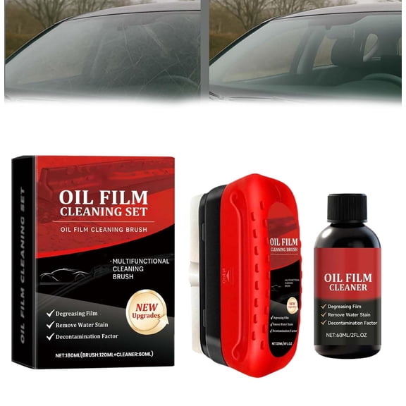 Car Window Oil Film Remover, Powerful Gentle Long Lasting Polishing Cleaning Board, Oil Film Remover Windshield Cleaner Set, for Interior Exterior Screen PP Leather MPV SUV, 1pcs
