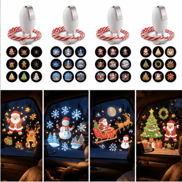 Car Window Projector Christmas Decorations, Winter Wonderland Collection USB Holiday Projection Light with Snowflake & Winter Scene Patterns, Car Interior Decor for Christmas Travel