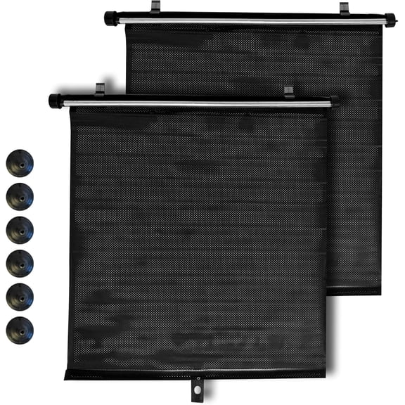 Car Window Roller Shade - Retractable Auto Side Window Sun Shade for Cars, Trucks, SUVs - UV Protection & Heat Blocker - Baby & Pet Safe - Easy Install (2 Pack, Medium, Black)