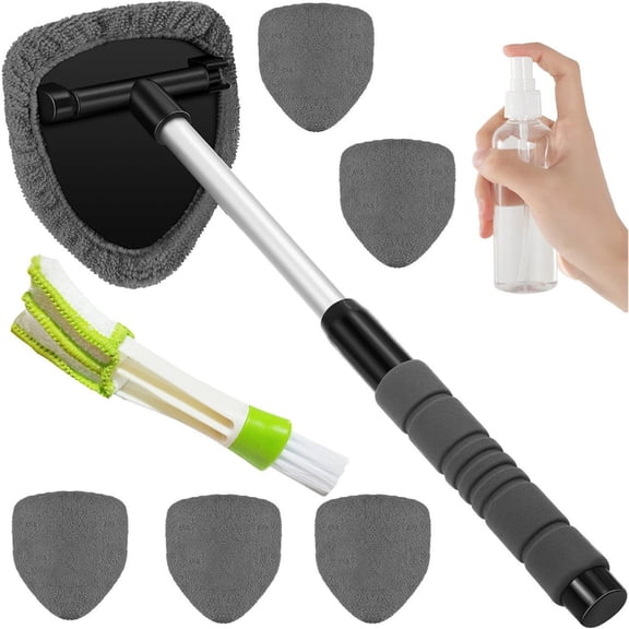 Car Window Scrubber With Retractable Handle Microfiber Pad Windshield