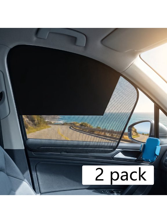 Car Window Shades 2 Pack Magnetic Half Blackout Auto Front Side Window Covers, UV Protection Breathable Double Layer Sun Shield Blocker for Driver & Passenger (Vertical)