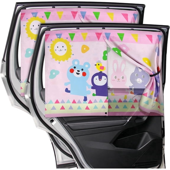 Car Window Shades, 2pcs Magnetic Car Curtains for Side Windows Privacy Full Covers/Half Shade Options, Cute Cartoon Auto Sunshades for Baby Protection Pink