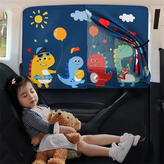 Car Window Shades,Magnetic Double Layer Sun Shade,Side Windows Privacy,Full Covers Half Shade Options,Cute Dinosaurs,Compatible with Car,SUV,Minivan
