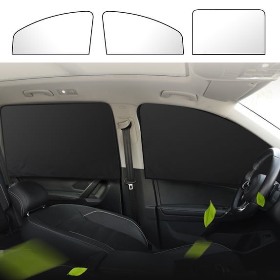Car Window Sun Shade Magnetic Full Light Blocking Curtain 10 Strong Magnets UV Protection Heat Insulation For Front Rear Side Windows(Silver)