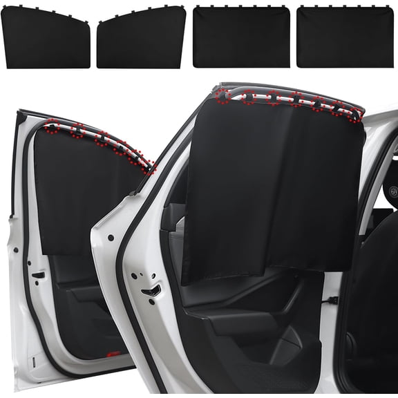 Car Window Sun Shade for Side Window, 4 Pcs Magnetic Covers Blackout Car Sun Shade Privacy Curtains Universal UV Protection Automotive Sunshades for Family Baby Kids Camping