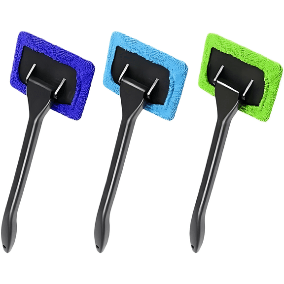 Car Windshield Cleaner Tool Car Window Cleaner Car Ventilation Brush with Washable Microfiber Pads Glass Wiper Kit