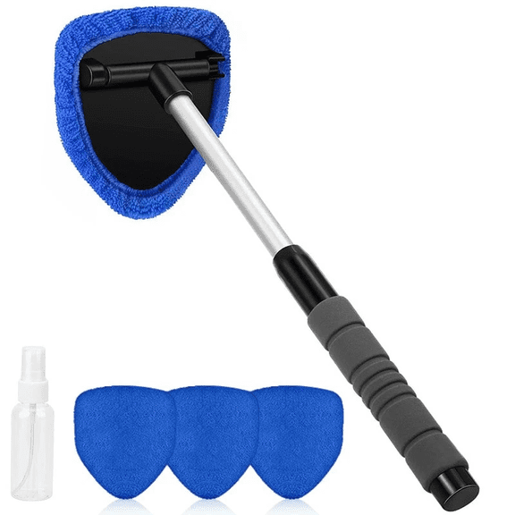 Car Windshield Cleaner Tool Extendable Handle Window Glass Wiper Brush + 4 Pads