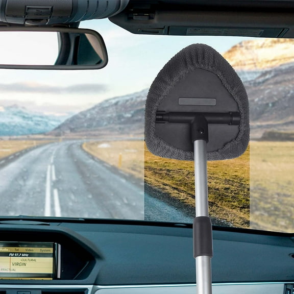 Car Windshield Cleaner Tool | Retractable Aluminum Handle | 180° Rotating Head | Microfiber Reusable Pad | Window Defogging & Interior Dedusting | 2 Replacement Pads | Portable Car Glass Cleaning