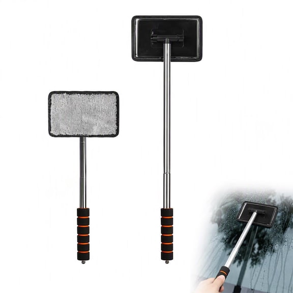 Car Windshield Cleaner Tool Reusable Microfiber Cloths, Long Reach Design for Windshields, Mirrors & Glass