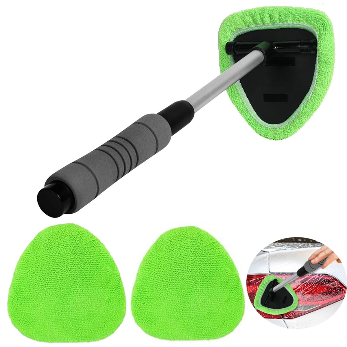 Ziciner Car Windshield Cleaner, Microfiber Auto Cleaning Wiper with  Aluminum Extendable Handle and 2 Washable Reusable Cloth Pad Head,  Universal