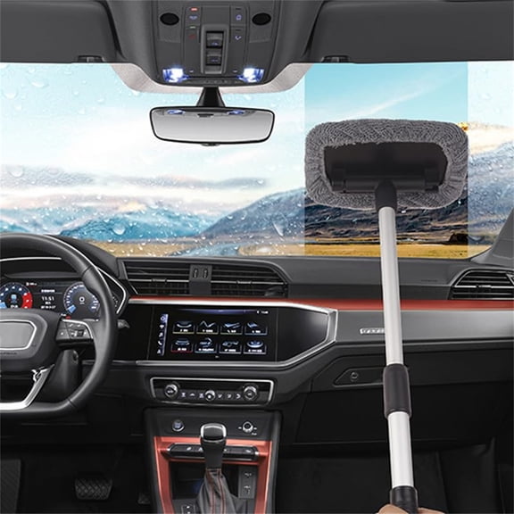 Car Windshield Cleaning Brush Retractable Ergonomic Handle Microfiber Washable Head Multifunctional Auto Window Defog Snow Removal Household Cleaning Tool
