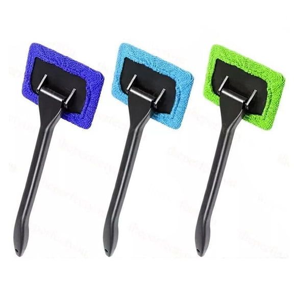 Car Windshield Cleaning Tool, 3Pack Microfiber Window Cleaner with Washable and Reusable Cloth Pad & Long Handle, Auto Glass Wiper Cleaninvg Kit, Car Accessories