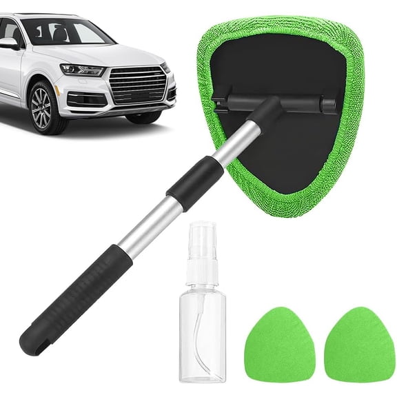 Car Windshield Cleaning Tool, Microfiber Wand Window Cleaner Kit for Auto Glass, 2026 Upgraded Car Window Cleaner with Reusable Washable Pads, Interior Exterior Glass Scrubbing Wand (Blue - Triangle)