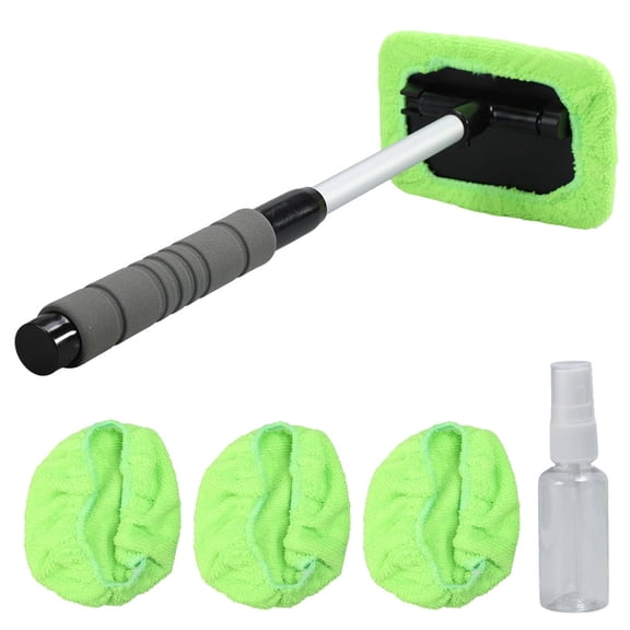 Car Windshield Cleaning Tool, Windshield Cleaner with 3 Washable and Reusable Microfiber Pads and Extendable Handle, for Auto Glass Wiper