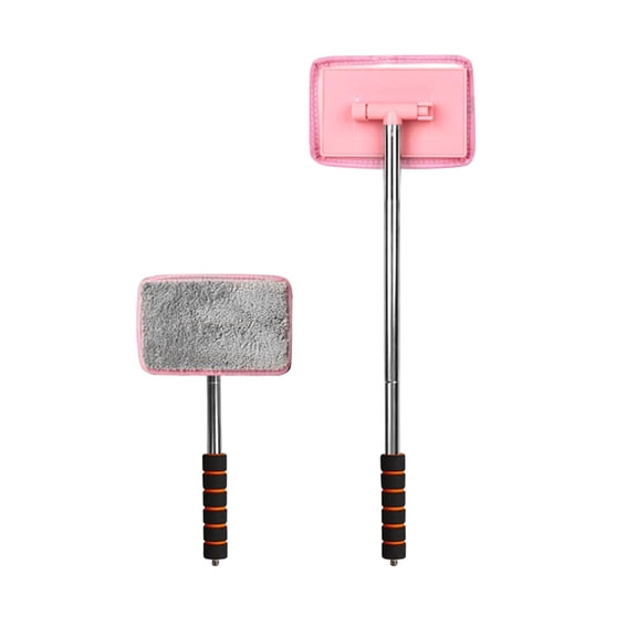 Car Windshield Cleaning Tool, Windshield Cleaner with Washable and Reusable Microfiber Pads and Extendable Handle, for Auto Glass Wiper