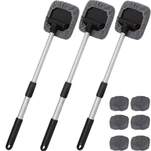 Car Windshield Cleaning Tool, Windshield Cleaner with Washable and Reusable Replacement head and Extendable Handle, for Auto Glass Wiper
