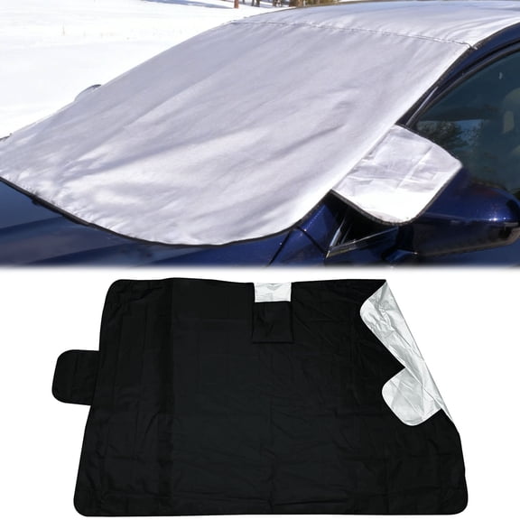 Car Windshield Cover for Summer Sun Shade and Winter Ice Snow Protector - All Weather Windshield Sunshade Cover for Front Window - Heat Block and Frost Guard for Vehicle (Black)