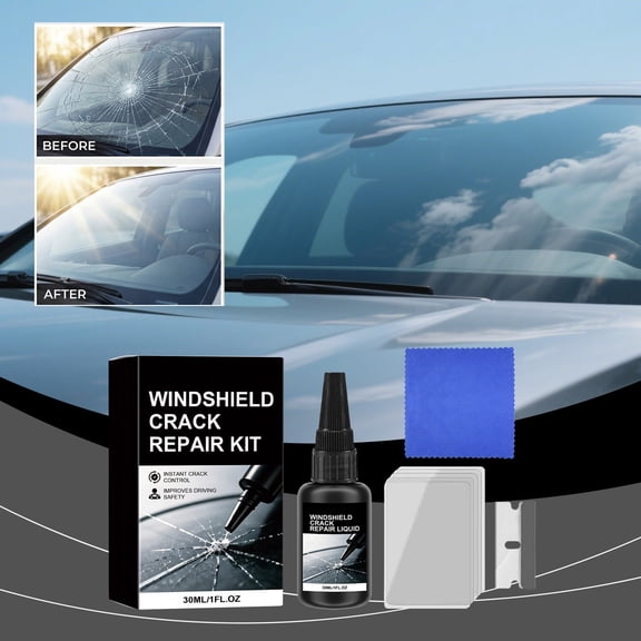 Car Windshield Crack Repair Liquid – Fills & Seals Star Breaks, Bullseyes & Lines, Improves Visibility for Safer Driving, Complete Repair Set