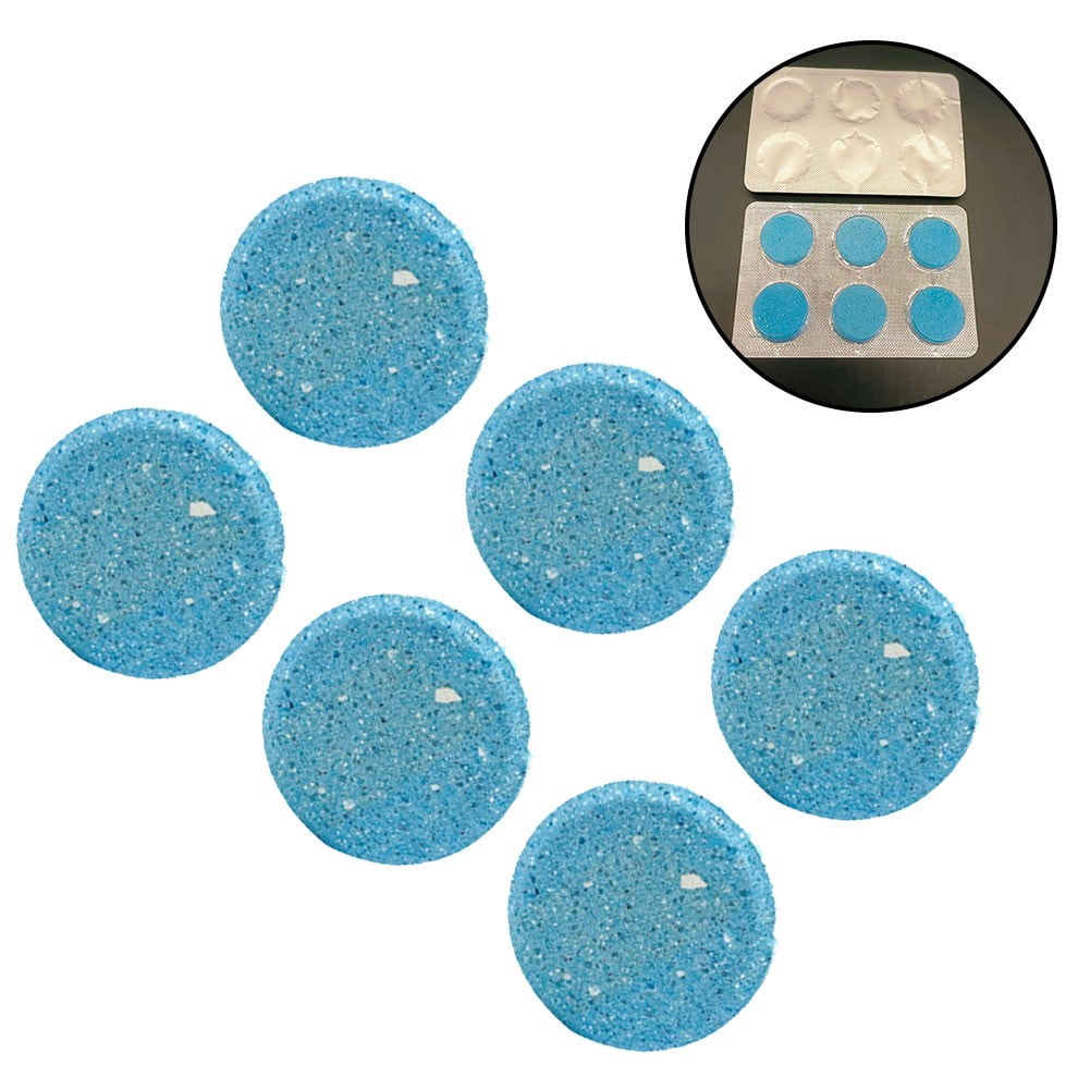 Car Windshield Glass Cleaner Tablets, 6pcs Concentrated Effervescent Solid Washer for All Vehicles, Removes Bugs \u0026 Dirt