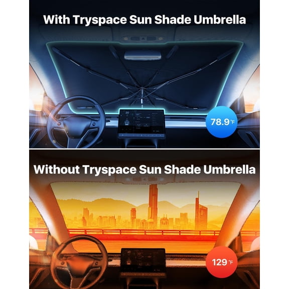 Car Windshield Shade with Nano-Ice- Coating - Protect from Heat & Rays, Interior Cool