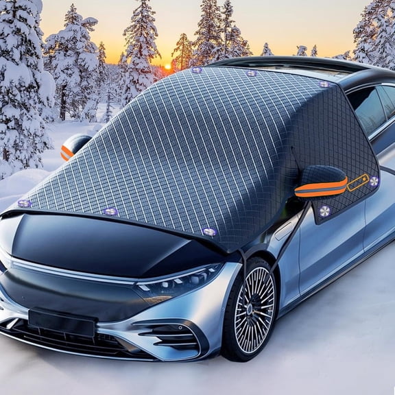 Car Windshield Snow Cover,12×57 Inch Universal Windshield Cover with Side Window and Rearview Mirror Protector, Magnetic Winter Frost Hail Guard, All-Weather Full Protection for Most Cars,SUV,Truck