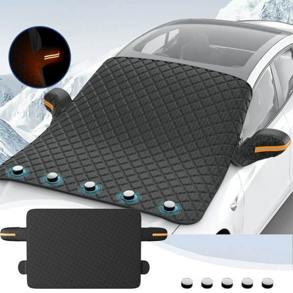 Car Windshield Snow Cover,Oxford Fabric Sunshade with Side Mirror Protection,Waterproof Winter Snow Shield,Anti-Frost Sun Blocker,Full Front Glass Coverage,Easy Install Reflective Strip Accessory