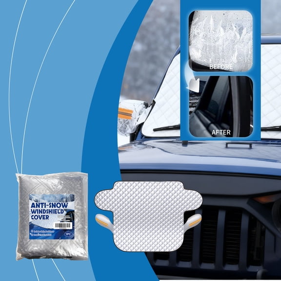 Car Windshield Snow and Frost Shield,SilverCoated Winter Cover with Antitheft Design,Size 57x28 In,Reversible Fabric for Summer Sunshade,Easy Installation with Magnets and Straps,Fits Most Cars