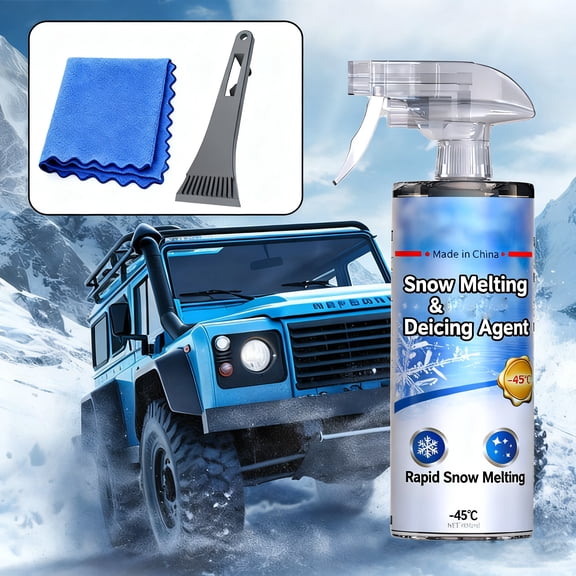 Car Windshield Snow Melting Coating Spray, Snow Repellent Spray De-Icer for Cars Fast Ice & Snows Remover, Winter Windshield & Glass Coating Protection Ice Melting With de-icer and cloth 17oz