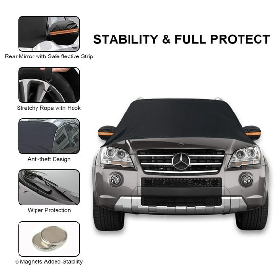 Car Windshield Snow and Ice Cover - 2 Side Mirror Protectors, Windproof UV Sunshade for Cars, SUVs, Vans (93" x 57")