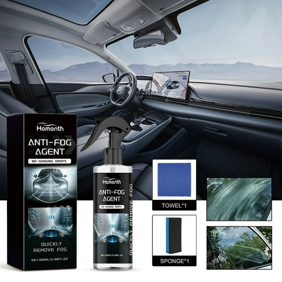 Car Windshield Spray Water Repellent - Multi-Functional Glass Antifogging Solution | Hydrophobic Film Agent | Removes Oil, Dirt & Fingerprints | 100ml + Towel + Sponge | Home & Auto Use