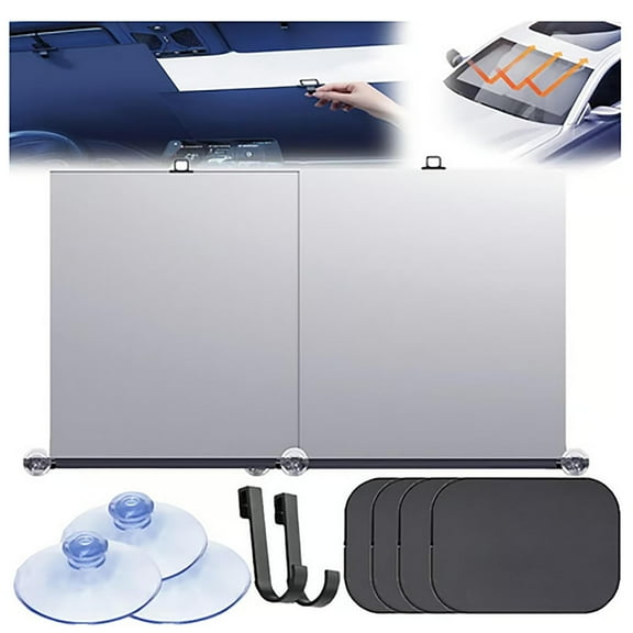 Car Windshield Sun Shade with 4 Suction cup & 2 Hooks, Upgraded Retractable Car Windshield Sun Shade, Large Retractable Sun Shade for Car, Car Windshield Sun Shade Roller for Heat Protection