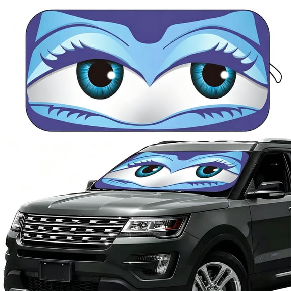 Car Windshield Sun Shade, 59x27.5in Foldable Automotive Sun Visor with Big Cartoon Eyes, UV & Heat Blocking Front Window Cover, Universal Fit for Most Cars SUVs Trucks
