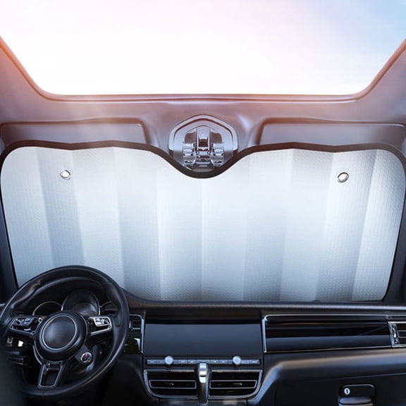 Car Windshield Sun Shade Accordion Fold Auto Sunshade with UV Protection & Heat Reduction, Universal Fit for Small to Mid-Size Cars (51x23 Inch, Silver Reflective)