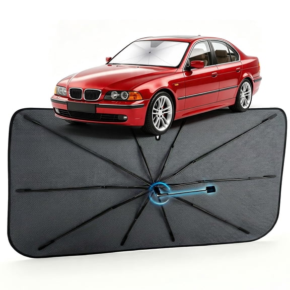 Car Windshield Sun Shade for BMW 5 Series 1997-2003 Reflective Coated Fabric Sunshade Umbrella for Front Window, UV Protection Heat Shield Sun Blocker Heat Reflector, 1:1 Exact Fit Keep Car Cool