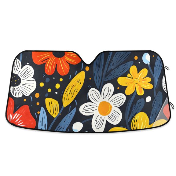 Car Windshield Sun Shade Bold Flower Dots Reflective Heat UV Blocker Foldable with Suction Cups Universal Fit for Sedan SUV Truck