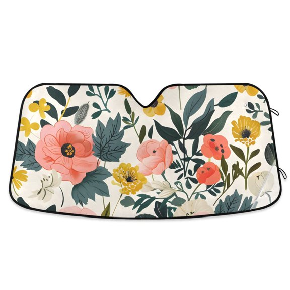 Car Windshield Sun Shade Botanical Floral Vector Reflective Heat UV Blocker Foldable with Suction Cups Universal Fit for Sedan SUV Truck