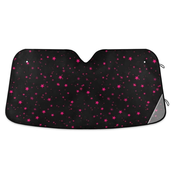 Car Windshield Sun Shade Bright Pink Stars Reflective Heat UV Blocker Foldable with Suction Cups Universal Fit for Sedan SUV Truck