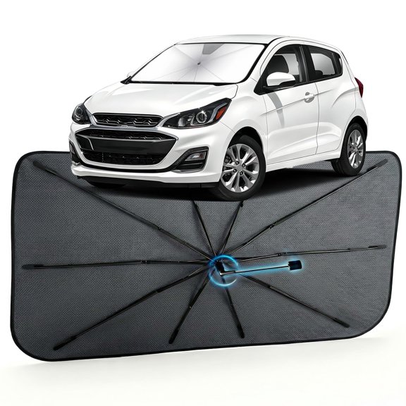 Car Windshield Sun Shade for Chevrolet Spark 2013-2022 Reflective Coated Fabric Sunshade Umbrella for Front Window, UV Protection Heat Shield Sun Blocker Heat Reflector, 1:1 Exact Fit Keep Car Cool