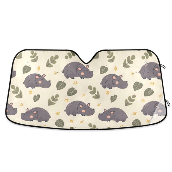 Car Windshield Sun Shade Cute Sleepy Hippo Vector Pattern in Flat Style ...