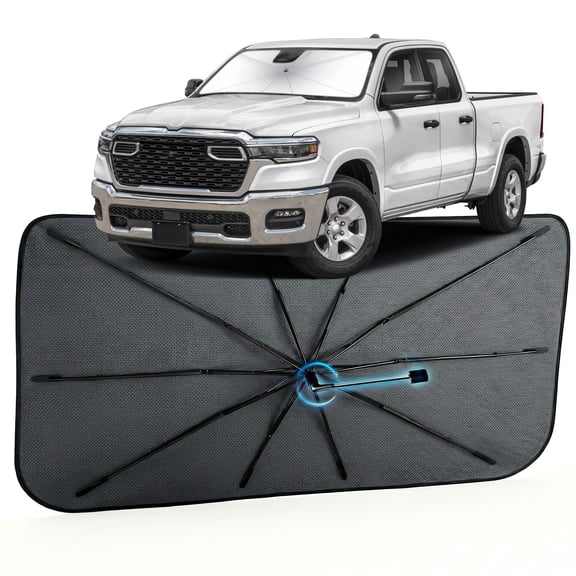 Car Windshield Sun Shade for Dodge RAM 1500 / 2500 2013-2026 [Reflective Coated Fabric] Sunshade Umbrella for Front Window, Car Shades Sun Visor Keep Car Cool and Protects Interior, 1:1 Exact Fit