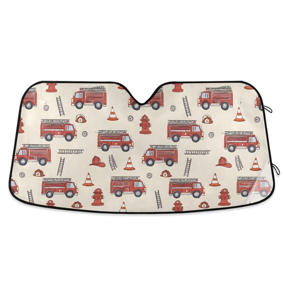 Car Windshield Sun Shade Fire Truck Reflective Heat UV Blocker Foldable with Suction Cups Universal Fit for Sedan SUV Truck