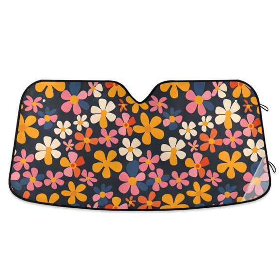 Car Windshield Sun Shade Floral Groovy Vector Reflective Heat UV Blocker Foldable with Suction Cups Universal Fit for Sedan SUV Truck
